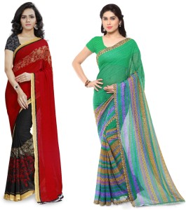 anand sarees floral print daily wear faux georgette saree(pack of 2, red, green) COMBO_1190_3_1164_4
