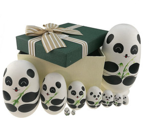 Apol Cute Panda With Bamboo Egg Shape Handmade Wooden Russian