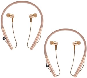 FKU Set of 2 HI Bass Magnetic Bluetooth Earphone wit Mic and Memory Card Slot 64 GB MP3 Player(Gold, 0 Display)