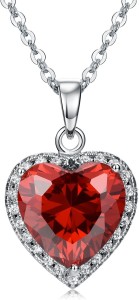Scintillare by Sukkhi Red Heart Pendant for Women Rhodium Alloy