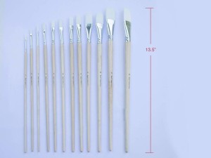 Jerry Q Art 12 PC White Synthetic Hair Flat Brush Set with Long Wood Handles for