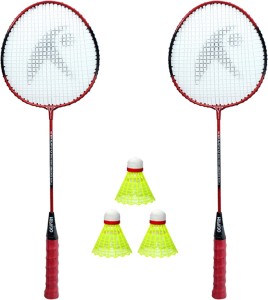 Hipkoo Sports BADMINTON RACKET 2 SET AND PACK OF 3 PLASTIC SHUTTLECOCK Red Strung Badminton Racquet