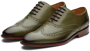 THE ROYALEPEACOCK Olive Green Leather Formal Brogue Oxford Shoes