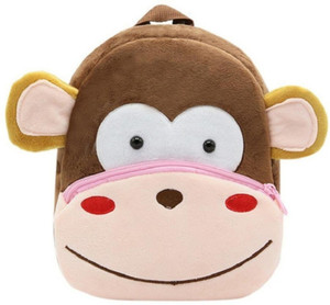 HappyChild Brown Monkey Bag Small 10 L Backpack School Bag For Kids Soft Plush Backpack For Small Kids Nursery Bag Kids Gift Age 2 to 6 Years Nursery Play School Plush Bag
