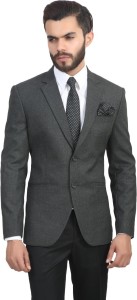 manq solid single breasted formal, wedding men blazer(grey) SB-CHARCOAL