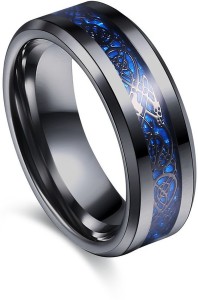 Ruhi Collection Fingure Ring Blue Color Black Base For Men/Women Size 20 Stainless Steel Ring