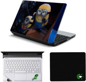 Namo Arts Minion in Car Laptop Accessories Combo - Laptop Skin Sticker, Mouse Pad and Palmrest Skin for 15.6 Inch Laptop - Notebook Combo Set(Multicolor)