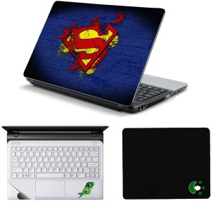 Namo Arts Red Superman Laptop Accessories Combo - Laptop Skin Sticker, Mouse Pad and Palmrest Skin for 15.6 Inch Laptop - Notebook Combo Set(Multicolor)