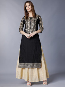 Vishudh Women Solid Straight Kurta Buy GOLD BLACK Vishudh Women