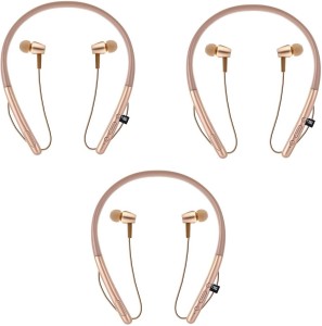 ROQ Set of 3 HI Bass Magnetic Bluetooth Earphone wit Mic and Memory Card Slot 64 GB MP3 Player(Gold, 0 Display)