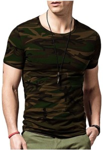 Veirdo Military Camouflage Men Round Neck Multicolor T-Shirt