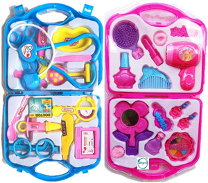 ANVIT combo of doctor set and beauty set toy for kids Multi color