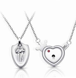 Jewelgenics Stainless Steel Couple Necklace Love Heart Shape Lock