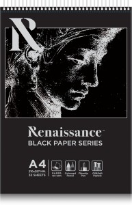 Renaissance BLACK PAPER PAD A-4 WIRE BOUND 120 GSM 32 SHEET Sketch