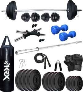 KRX 40 kg PVC 40 KG COMBO 9 WB with Unfilled Punching Bag & PVC Dumbbells Home Gym Combo