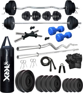KRX 50 kg PVC 50 KG COMBO 343 WB with Unfilled Punching Bag & PVC Dumbbells Home Gym Combo