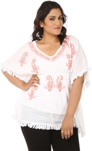 LASTINCH Casual Short Sleeve Embroidered Women's White, Orange Top