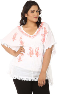 LASTINCH Casual Short Sleeve Embroidered Women's White, Orange Top