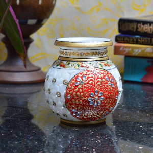 Ecraftindia Hand Painted Marble Kalash Height 5 Inch Multicolor