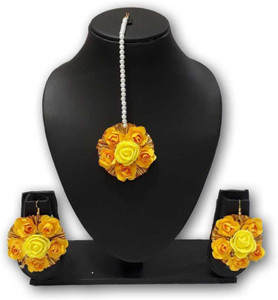 vRINDA Floral Jewellery Paper Yellow Jewellery Set Price in India