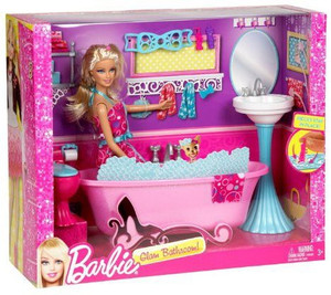 BARBIE Glam Bathroom Furniture and Doll Set Glam Bathroom