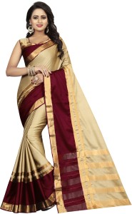 VILLAGIUS Striped Dharmavaram Cotton Silk Saree
