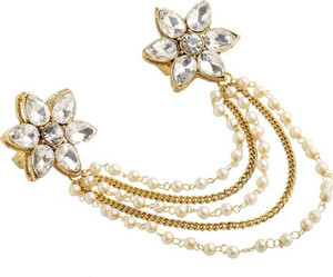 Sanjog Women s Brass Metal Kundan Stone Embellished Dual Finger