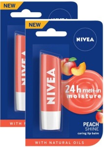 NIVEA Peach Fruity Shine Lip Balm Peach  (Pack of: 2, 9.6 g)