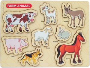 Omocha Chunky Puzzle Farm Animals Wooden Learning Board Puzzle