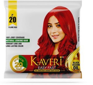 Kaveri EASY FAST OIL ENRICHED CRÈME HAIR COLOR 15g Crème  15 ml Developer  Pack of 7  Flame red  Price in India Buy Kaveri EASY FAST OIL ENRICHED  CRÈME HAIR