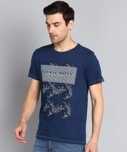 Louis Philippe Jeans Graphic Print Men Round Neck Blue T Shirt
