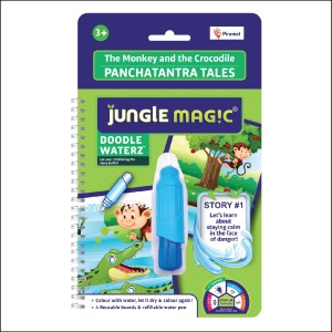 Jungle Magic Doodle Waterz - Reusable, Water Colouring Book - Panchtantra Story- The Monkey and the Crocodile, Multicolour, Self-drying with Easy to hold Water Pen