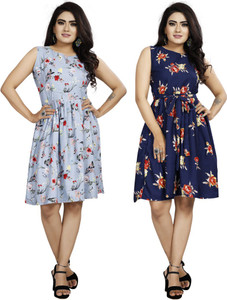 I KHODAL TRADING Women Fit and Flare Multicolor Dress Buy I