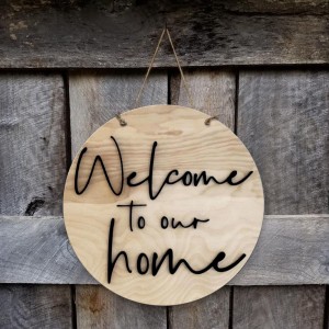SHRADDHA SABURI ARTWORK Tin Sign_Welcome, Welcome-to-our-home (10.5 inch X inch 10.5, Beige) Sign