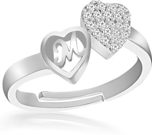 Herway Jewellery Stylish Fancy Party Wear Heart Shape Alphabet Letter Initial M Rings for girls women girlfriend Men Boys Couple American diamond Adjustable Free size Valentine Gifts Love Ring Copper, Brass, Silver, Stone Cubic Zirconia, Diamond Silver, Platinum Plated Ring
