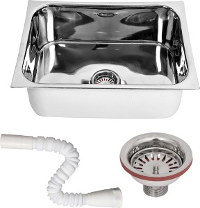 RENVOX Kitchen Sink 24X18X9 Inches Glossy Finish Stainless Steel Sink || Kitchen Accessories || Kitchen Sink Stainless Steel || Bathroom Accessories Single Bowl With SS Coupling And PVC Pipe Vessel Sink