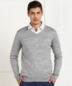 Billion Solid V Neck Casual Men Grey Sweater Buy Billion Solid V