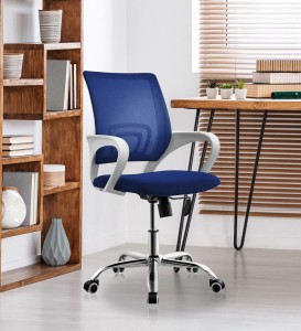 Finch Fox Low Back Royal Ergonomic White Body Desk Mesh Chair in Blue Colour Fabric Office Executive Chair