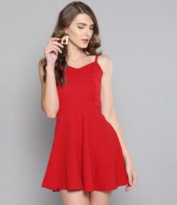 Red colour one piece short dress shop