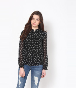 HARPA Casual Full Sleeve Floral Print Women Black Top Buy Black