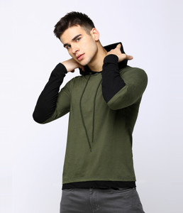 MANIAC Self Design Men Hooded Neck Dark Green Black T Shirt Buy
