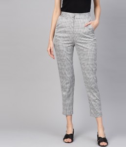 NEW Womens HIGH Waist STRETCH Elasticated WIDE LEG Grid CHECK Trousers  LADIES UK  eBay