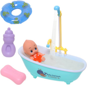 WISHKEY New Born Baby Doll Bath Time Set Real Bathtub With