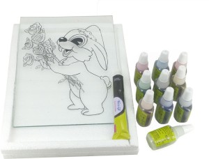 AUMNI CRAFTS Glass Painting Kit Random Design Template 8x6 Inch Base With  10 Water Based Colors of 10ML Each and 1 Outliner of 15 ML (G1M0-GC) - Glass  Painting Kit Random Design