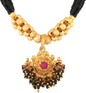 Divastri Jewellery Traditional One gram gold Temple Mangal sutra Set chain Pendant Necklace Black beads Chains golden South Tanmaniya vati Mangalsutra for Women girls latest design new Copper, Brass Mangalsutra