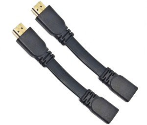 RIVER FOX 2 Pieces 14cm Gold Plated High Speed HDMI Extension Male to Female Cable Wire 0.14 m HDMI Cable(Compatible with CHROMECAST, Black, Pack of: 2)