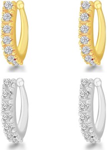 Divastri Cubic Zirconia, Diamond Platinum, Gold-plated, Silver Plated Stone, Brass, Copper Nose Ring Set
