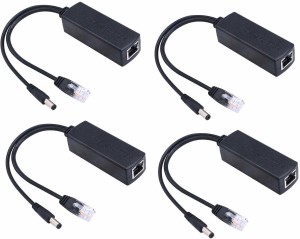 LipiWorld PoE Splitter Power Over Ethernet Adapter Active 48V to 12V for IP Camera IP Phone POE Devices PoE Switches (Pack-4) Lan Adapter(100 Mbps)