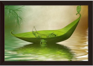 Leaf Boat In The Lake Paper Poster Dark Brown Frame