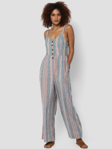 American eagle blue and white sales striped jumpsuit